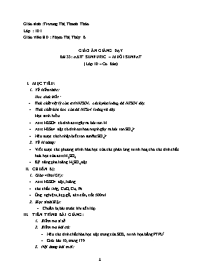 Giáo án Hóa học 10 (Cơ bản) - Bài 33 Axit sunfuric  Muối sunfat - Phạm Thị Thủy B